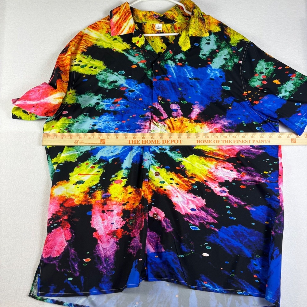 Feifeiyu Mens XXL Tie Dye Button Down Shirt Short Sleeve Psychedelic Multi Color - Picture 3 of 12